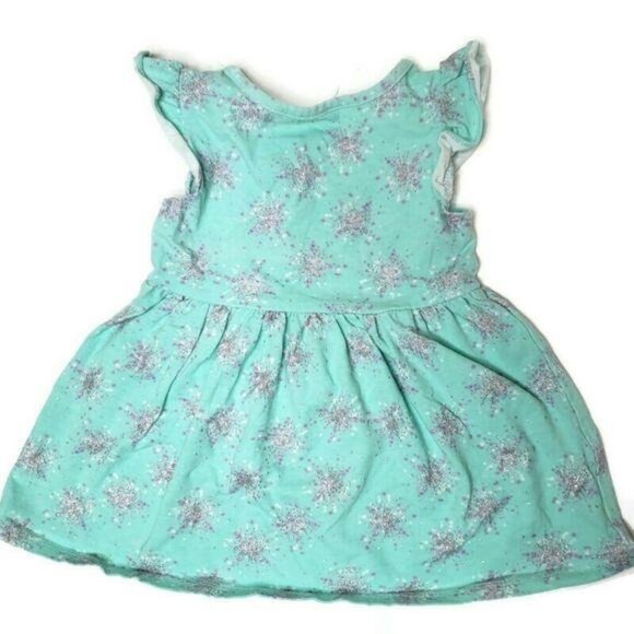 Toddler Girl Toughskins 2T Mint Green Ruffled Sleeveless Dress Glitter Snowflake - Picture 2 of 4